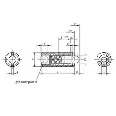 M6x14 EDELSTAHL federnde druckstücke mit innesechskant und druckbolzen LONG-LOK gesichert