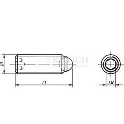 M4x10 Federnde Druckstucke Innensechkant+Kugel, Standart Federkraft
