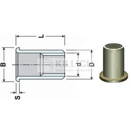 Blindnietmutter OFFEN M6x16 ALUMINIUM Falchkopf garandelt, Rundschaft (s= 2.3-4.0 mm)