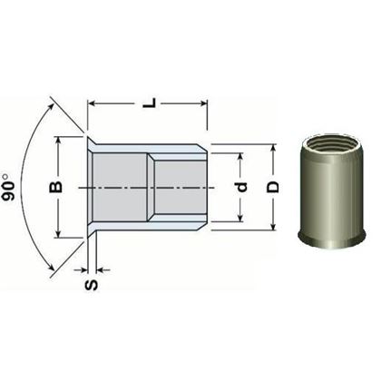 Blindnietmutter OFFEN M12x21 VERZINKT Senkkopf, Rundschaft (s= 1.0-3.5 mm)