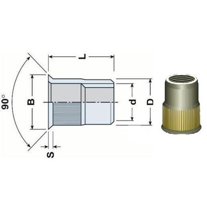 Blindnietmutter OFFEN M6x17 VERZINKT Senkkopf, Rundschaft gerandelt (s= 1.5-4.0 mm)
