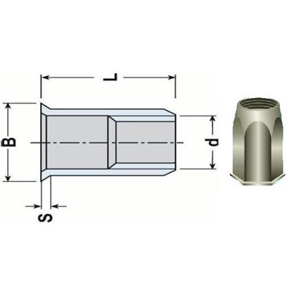 Blindnietmutter OFFEN M6x16 VERZINKT Senkkopf, Sechskantschaft (s= 0.5-3.0 mm)