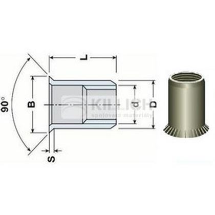 Blindnietmutter OFFEN M5x15 VERZINKT Senkkopf gerandelt, Rundschaft (s= 4.0-6.0 mm)