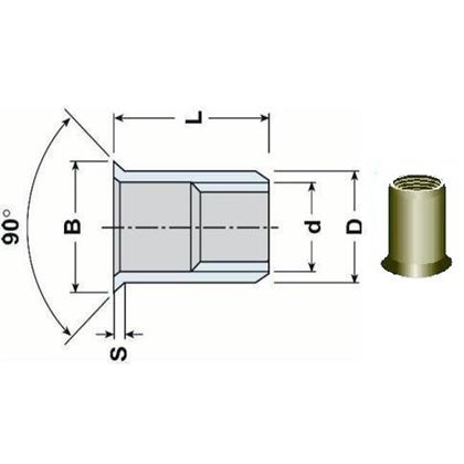 Blindnietmutter OFFEN M6x14 A2 EDELSTAHL Senkkopf Rundschaft (s= 1.5-3.0 mm)