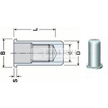 Blindnietmutter GESCHLOSSEN M5x18 VERZINKT FLACHKOPF GENUTET KÖRPER (s= 0.5-3.0 mm)