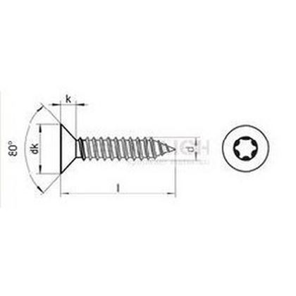 4.8x45 VERZINKT Senk-Blechschrauben mit TORX 25 DIN 7982 ISO 14586