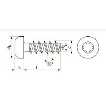 3.5x8 F SCHWARZ VERZINKT Linsenkopfschrauben mit TORX 10, Form Z Eco-syn PLASFAST 30