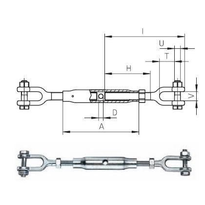 M16 VERZINKT S235JR Spannschlösser mit zwei Gabeln DIN 1478