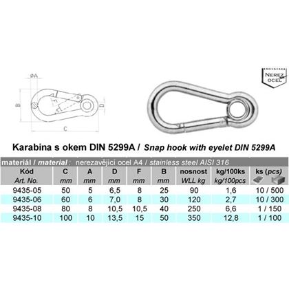 8x80 Karabinerhaken mit Auge DIN 5299A