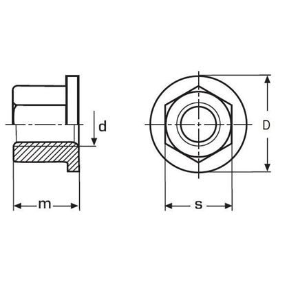 M12 GELB VERZINKT /10/ Sechskantmuttern mit Bund 1.5 d hoch DIN 6331