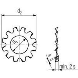 M3 d. 3.2x6x0.4 GELB VERZINKT Zahnscheiben, aussengezahnt DIN 6797A