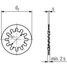M5 d. 5.3x10x0.6 VERZINKT Zahnscheiben, innengezahnt DIN 6797J