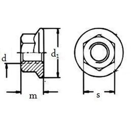 M6 BLANK /10/ Sechskantmuttern mit Sperrverzahnung und Flansch DIN 6923