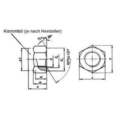 M14 VERZINKT /8/ Sechskantmuttern mit Klemmteil, Ganzmetallmuttern DIN 6925