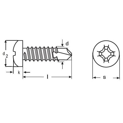 3.5x16 VERZINKT Bohrschrauben mit Linsenkopf ISO 14581 DIN 7504N