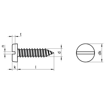 4.8x16 VERZINKT Zylinder-Blechschrauben mit Schlitz, Spitze DIN 7971 C