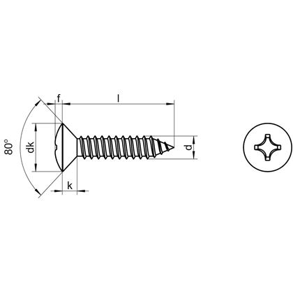 4.8x80 A2 EDELSTAHL Lisensenk-Blechschrauben mit Kreuzschlitz DIN 7983
