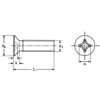 M4x12 BLANK 4.8 Senkschrauben mit Kreuzschlitz DIN 965