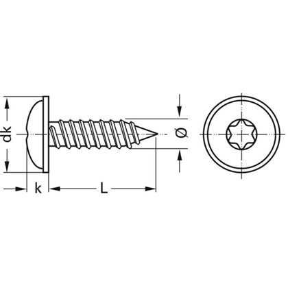4.8x19 SCHWARZ VERZINKT Blechschrauben mit Lisenkopf und Scheibe TORX 25 DIN 968