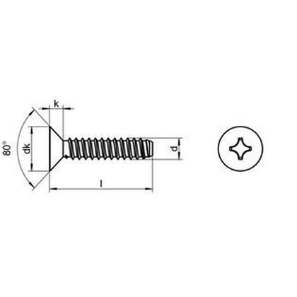 4.8x13 VERZINKT Senk-Blechschrauben mit Kreuzschlitz DIN 7982
