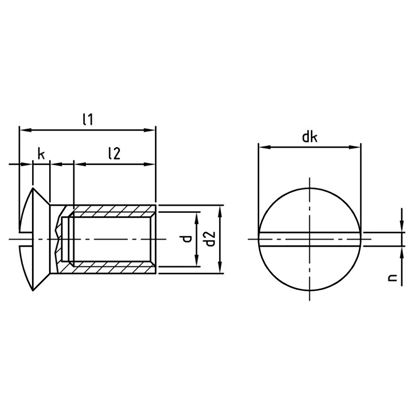 M5x15 1.4305 EDELSTAHL Hülsenmuttern mit Linsensenkkopf und Schlitz Art. 9061