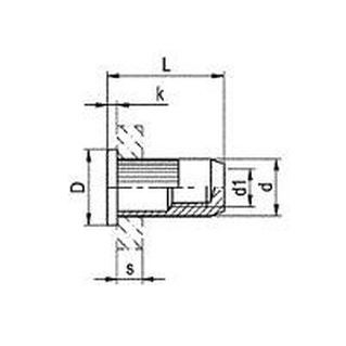 Blindnietmutter OFFEN M5x17 VERZINKT Falchkopf, Rundschaft gerandelt (s= 2.5-5.0 mm)