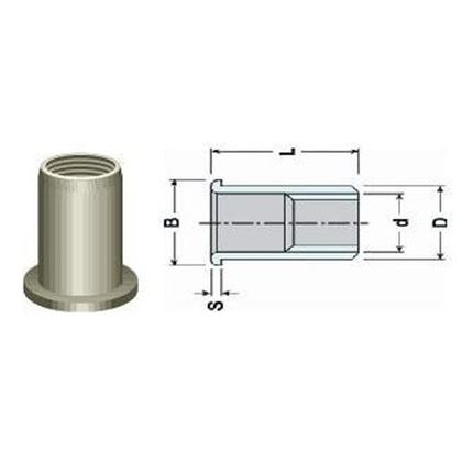 Blindnietmutter OFFEN M8x20 A2 EDELSTAHL Falchkopf, Rundschaft (s= 3.0-5.5 mm)