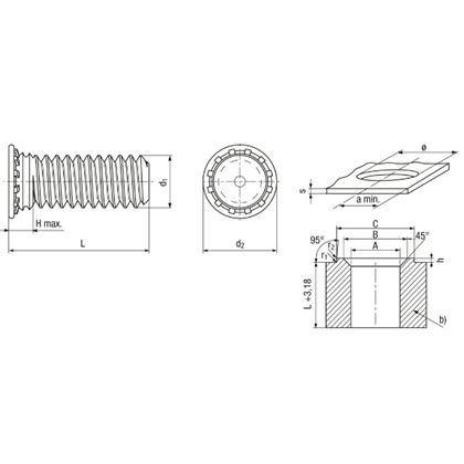 M6x12 EDELSTAHL AISI 400 selbsthaltender Abstandsfaden BN 20624