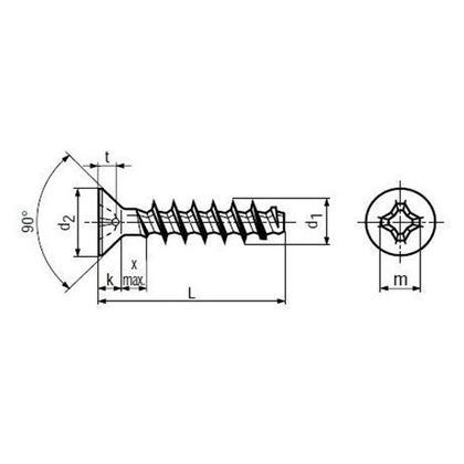 4.0x16 VERZINKT PT-Schrauben Senkkopf mit Kreuzschlitz PH BN 13576