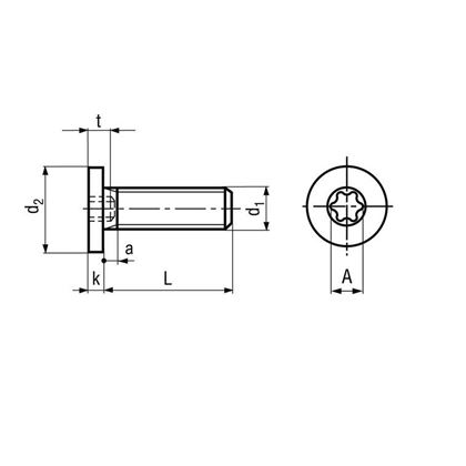 M5x20 VERZINKT 8.8 Zylinderschrauben mit Innensechskant und extrem niedrigem Kopf TORX 25 BN 9524
