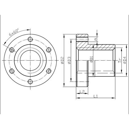 20x4 BRONZE Trapezmuttern mit Flansch
