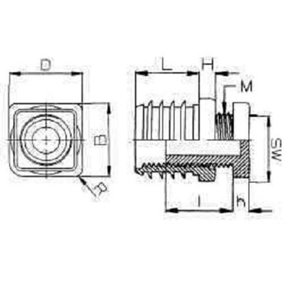 30x30 Innenvierkant Einsatz + Sechskantschraube M22x60 SCHWARZ