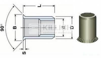 Blindnietmutter OFFEN M8x16.5 A2 EDELSTAHL Senkkopf gerandelt, Rundschaft (s= 1.5-4.5 mm)