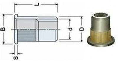 Blindnietmutter GESCHLOSSEN M8x26 VERZINKT Falchkopf, Rundschaft gerandelt (s= 0.7-3.0 mm)