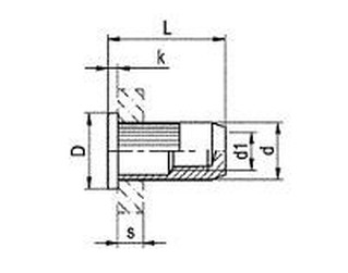 Blindnietmutter OFFEN M5x13 A2 EDELSTAHL Falchkopf garandelt, Rundschaft gerandelt (s= 0.3-3.0 mm)